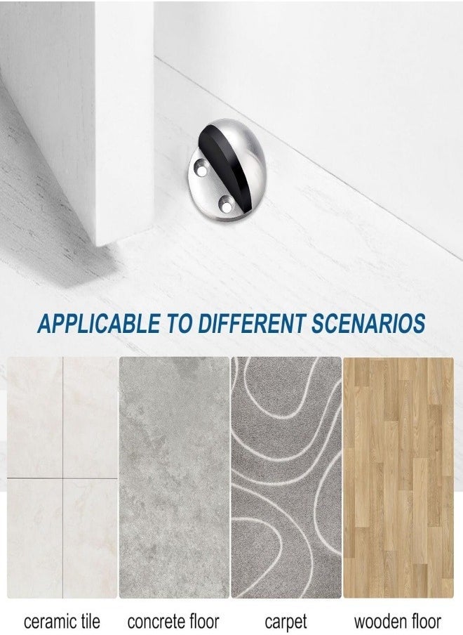 Floor Door Stoppers, 4 Pack Stainless Steel Door Stops Oval Floor Mounted with Screws and Self-Adhesive Pads- Sound Dampening Rubber Buffer, Durable for Home  Office Use - Image 3